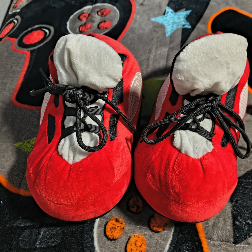 Cozy Red Kids Slippers with Black Accents